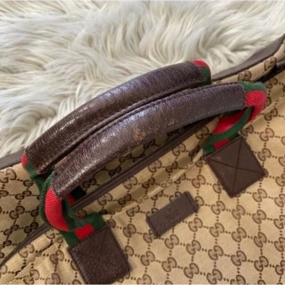 GUCCI Web Strap GG Monogram Zip Top Sherry Line Shopper Tote - Picture 8 of 12